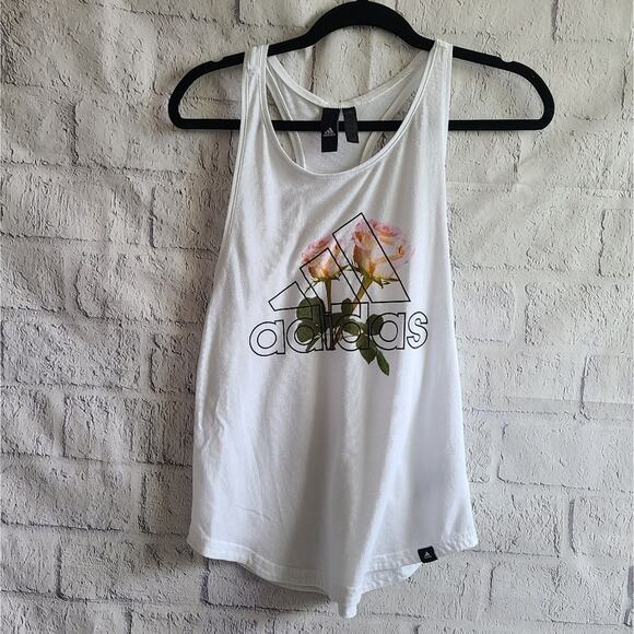Adidas Floral Logo White Tank Top Size XS - Picture 2 of 13